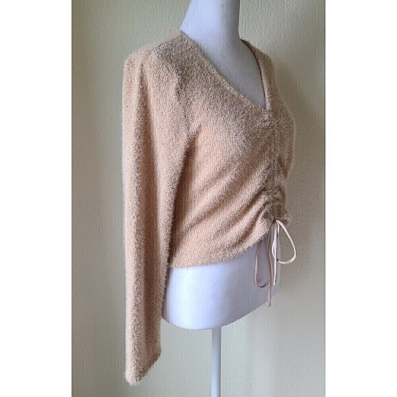 Ruched Altar'd State Sweater Large Cropped NEW Fitted V Neck Long Sleeve Cozy - Picture 5 of 12